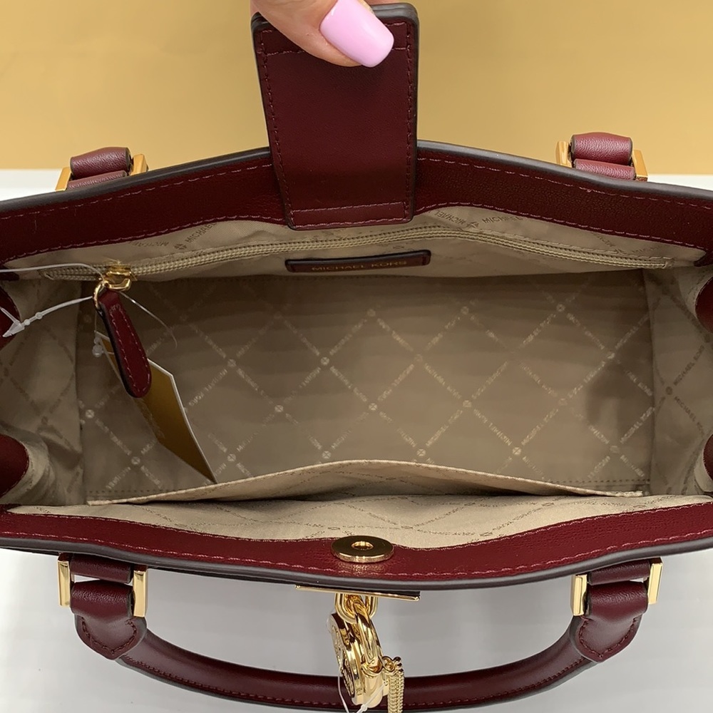 Michael Kors Hamilton Meidum Satchel Shoulder Crossbody Bag DARK CHERRY 🍒color - Picture 12 of 16